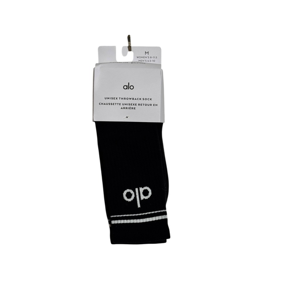 NWT Alo Yoga Unisex Throwback Sock Black Size M Athletic Crew Socks